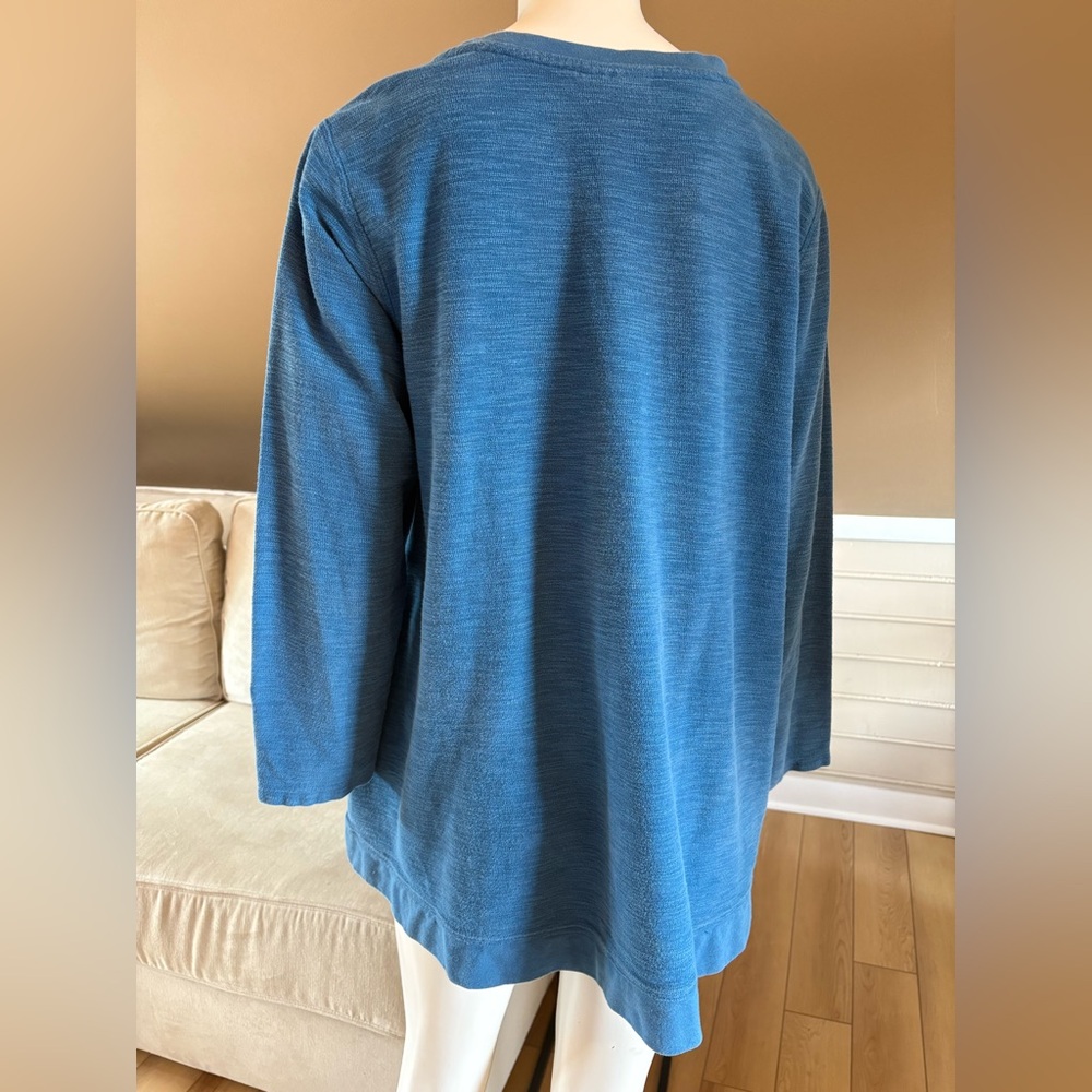 J. Jill Long Sleeve V-Neck Tunic Lightweight Sweater Pockets Blue Cotton Size XL - Picture 7 of 8